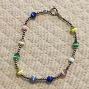 Vintage Sterling Silver Cat’s Eye Multicolor Station Bracelet